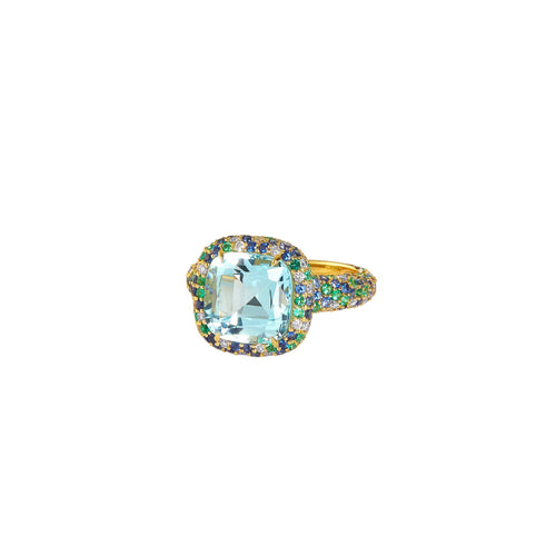 Syna Jewelry - Cosmic 18K Yellow Gold Topaz Multi Gem & Diamond Pavé Ring | Manfredi Jewels