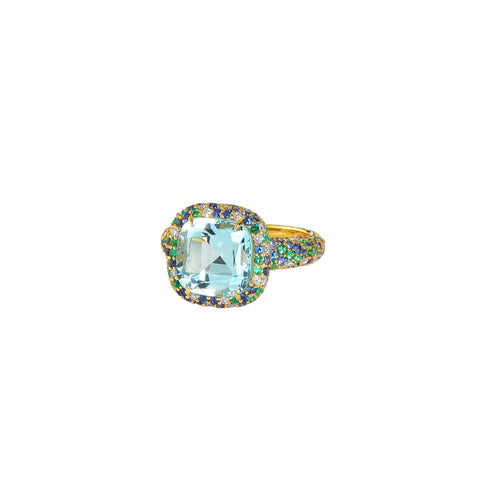 Cosmic 18K Yellow Gold Topaz, Multi Gem & Diamond Pavé Ring