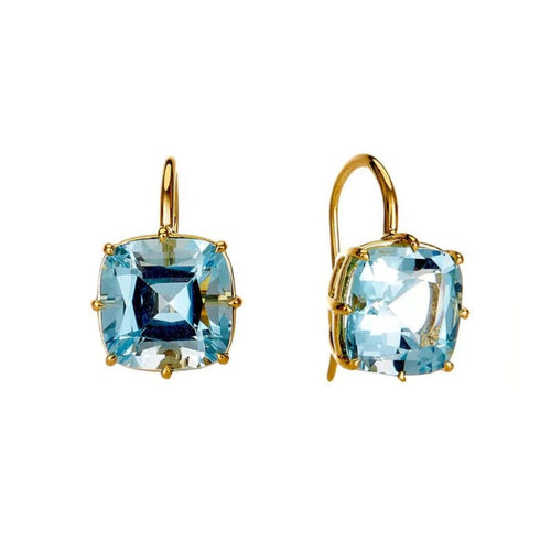 Syna Jewelry - Geometrix 18K Yellow Gold Blue Topaz Cushion Earrings | Manfredi Jewels