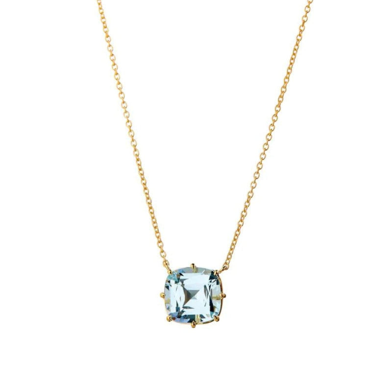 Syna Jewelry - Geometrix 18K Yellow Gold Blue Topaz Cushion Necklace | Manfredi Jewels
