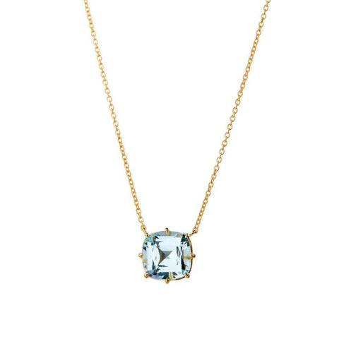 Geometrix 18K Yellow Gold Blue Topaz Cushion Necklace