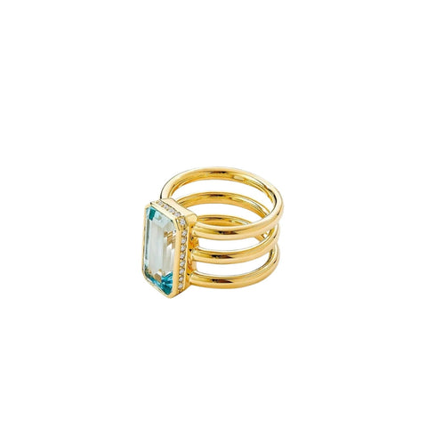 Geometrix 18K Yellow Gold Blue Topaz Diamond Ring