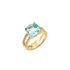 Syna Jewelry - Geometrix 18K Yellow Gold Cushion Blue Topaz & Diamond Ring | Manfredi Jewels