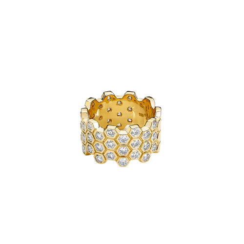 Syna Jewelry - Geometrix 18K Yellow Gold Honeycomb Diamond Pavé Ring | Manfredi Jewels