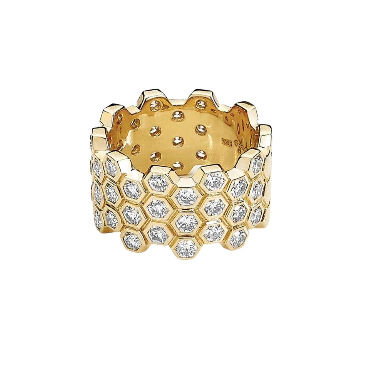 Syna Jewelry - Geometrix 18K Yellow Gold Honeycomb Diamond Pavé Ring | Manfredi Jewels
