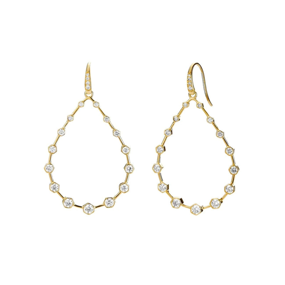 Syna Jewelry - Geometrix 18K Yellow Gold Large Hex Diamond Oval Earrings | Manfredi Jewels