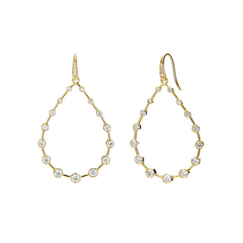 Syna Jewelry - Geometrix 18K Yellow Gold Large Hex Diamond Oval Earrings | Manfredi Jewels
