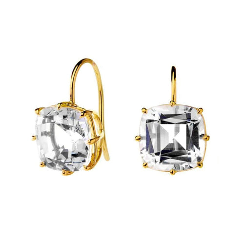 Syna Jewelry - Geometrix 18K Yellow Gold Rock Crystal Cushion Earrings | Manfredi Jewels