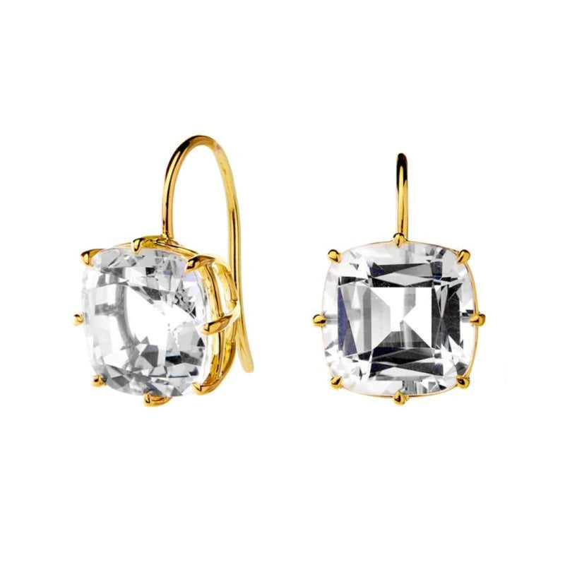 Syna Jewelry - Geometrix 18K Yellow Gold Rock Crystal Cushion Earrings | Manfredi Jewels