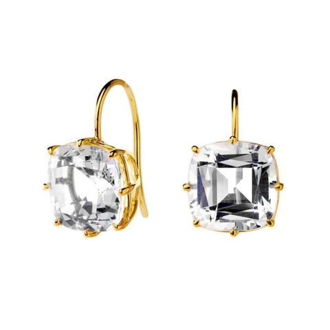 Geometrix 18K Yellow Gold Rock Crystal Cushion Earrings