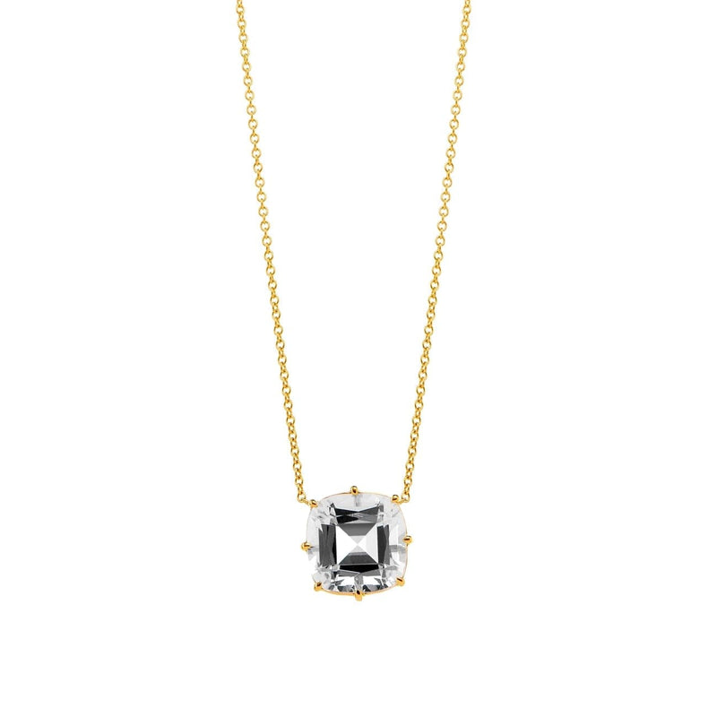 Syna Jewelry - Geometrix 18K Yellow Gold Rock Crystal Cushion Necklace | Manfredi Jewels