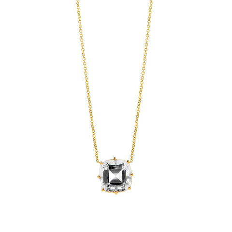 Geometrix 18K Yellow Gold Rock Crystal Cushion Necklace