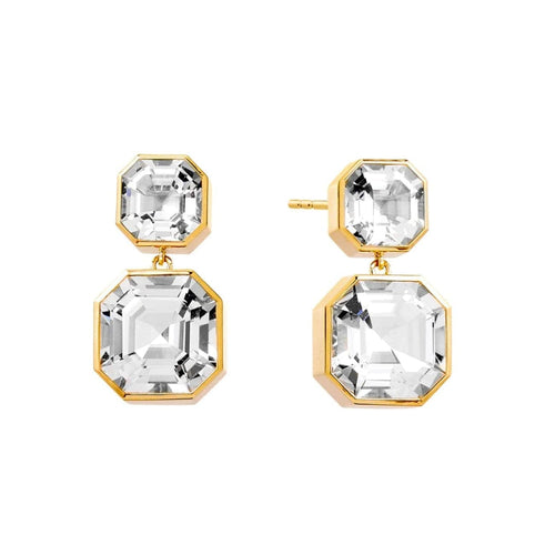 Syna Jewelry - Geometrix Rock Crystal 18K Yellow Gold Earrings | Manfredi Jewels
