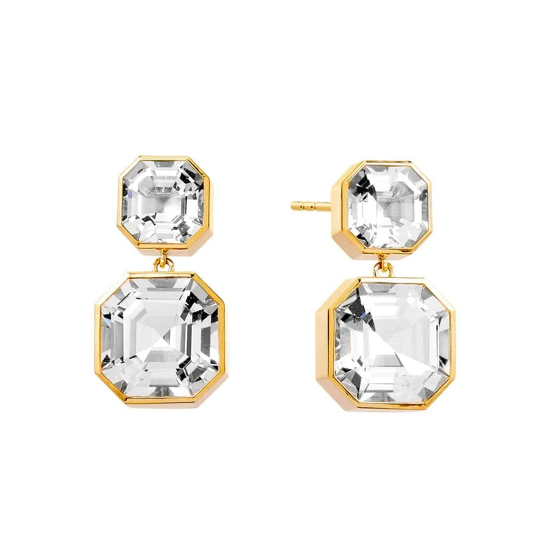 Syna Jewelry - Geometrix Rock Crystal 18K Yellow Gold Earrings | Manfredi Jewels