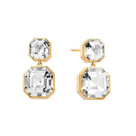 Geometrix Rock Crystal 18K Yellow Gold Earrings