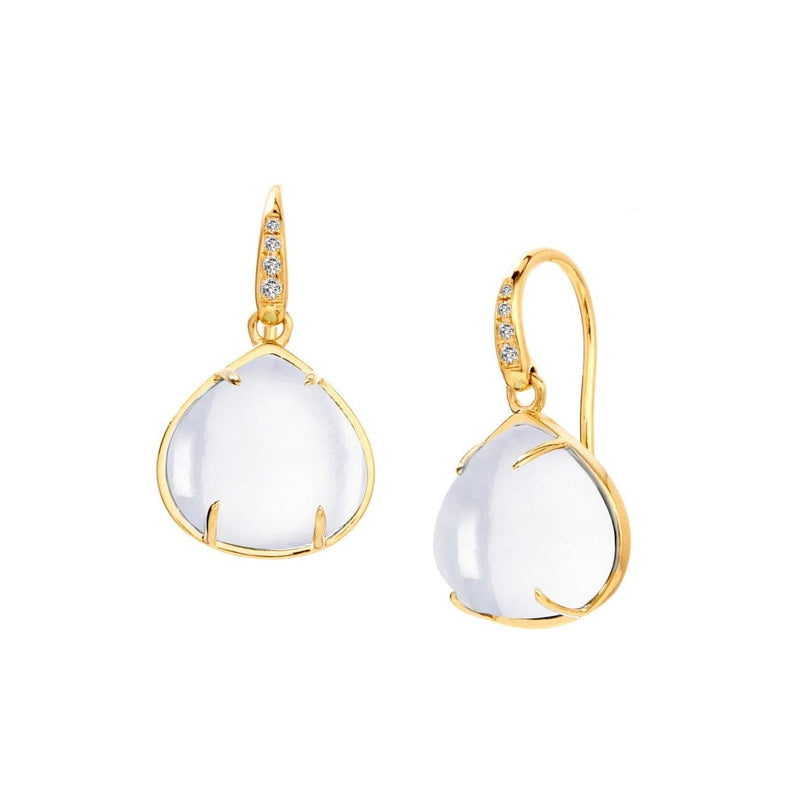 Syna Jewelry - Heart Cabocahan Moon Quartz Drop 18Kt Yellow Gold Earrings | Manfredi Jewels