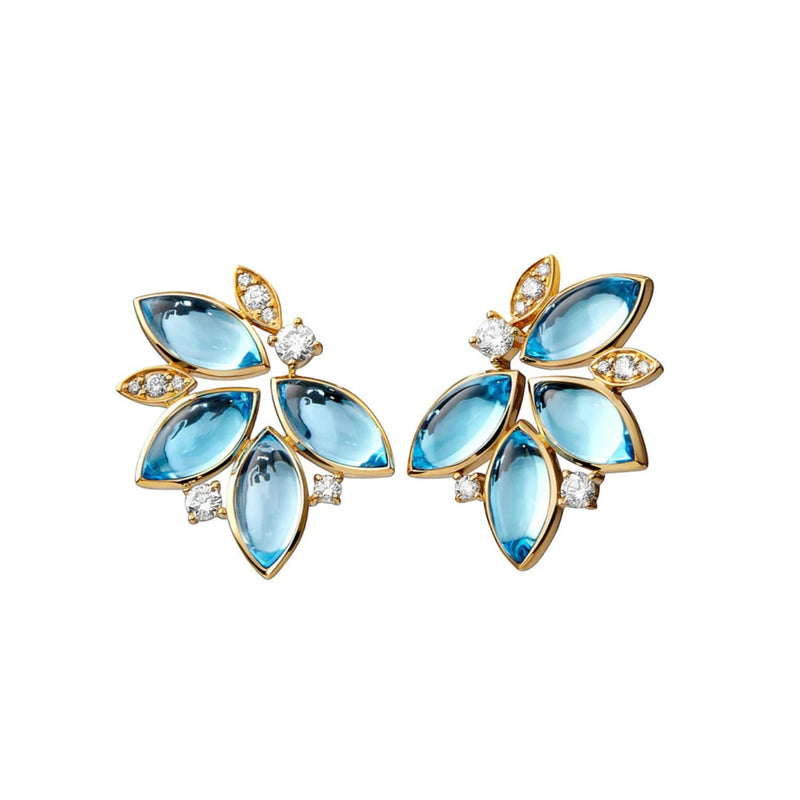Syna Jewelry - Jardin 18K Yellow Gold Blue Topaz & Diamond Leaf Earrings | Manfredi Jewels