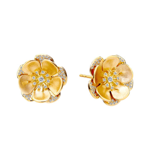 Syna Jewelry - Jardin 18K Yellow Gold Camelilia Satin Flower Earrings | Manfredi Jewels