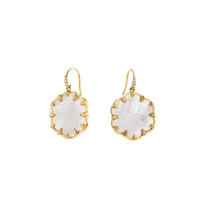 Syna Jewelry - Jardin 18K Yellow Gold Flower Mother of Pearl & Diamond Earrings | Manfredi Jewels