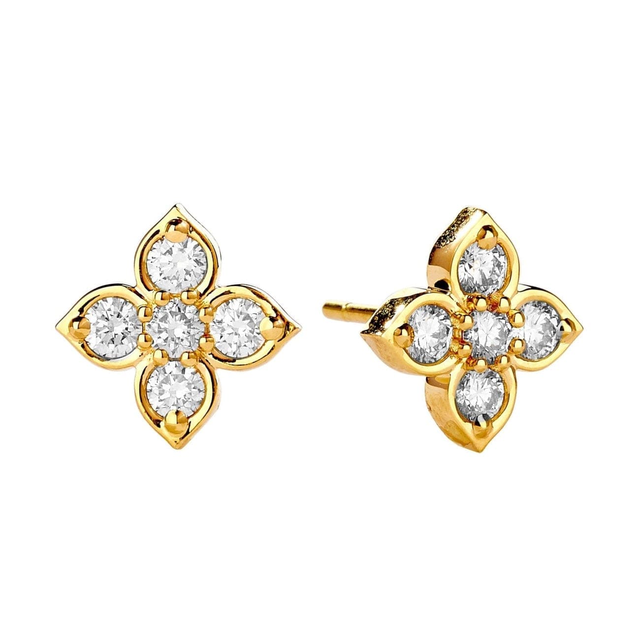 Syna Jardin 18k Yellow Gold Four Leaf Diamond Studs Earrings