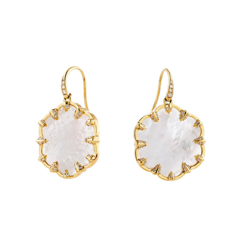 Syna Jewelry - Jardin 18K Yellow Gold Flower Mother of Pearl & Diamond Earrings | Manfredi Jewels