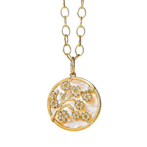 Jardin 18K Yellow Gold Mother of Pearl & Diamond Pendant