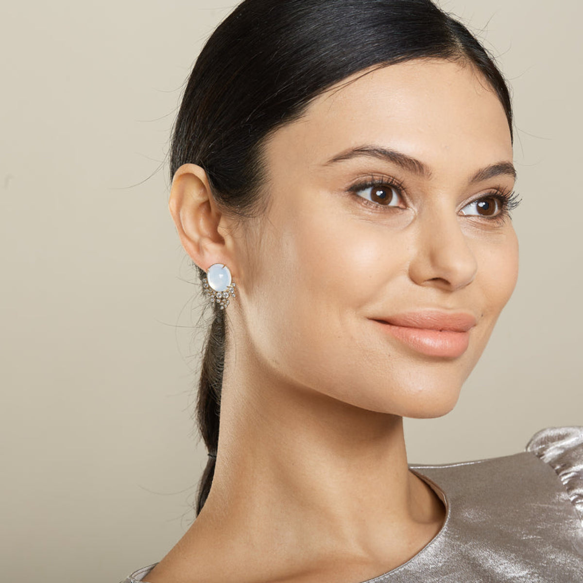 Syna Jewelry - Jardin 18K Yellow Gold Vine Moon Quartz & Diamond Earrings | Manfredi Jewels
