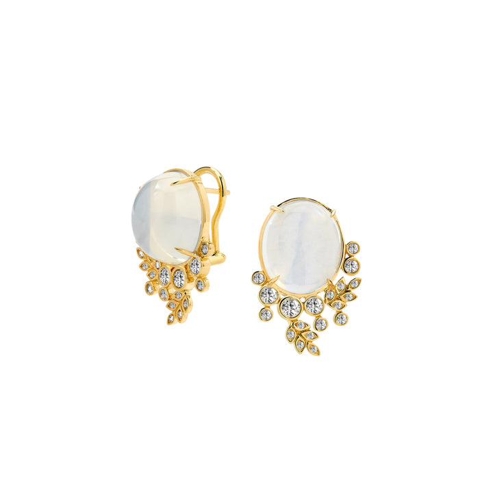 Syna Jewelry - Jardin 18K Yellow Gold Vine Moon Quartz & Diamond Earrings | Manfredi Jewels