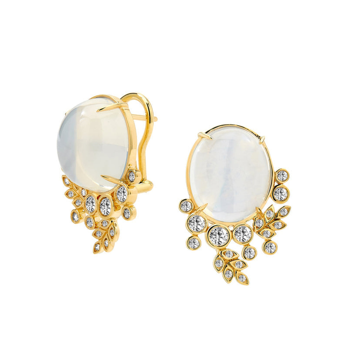 Syna Jewelry - Jardin 18K Yellow Gold Vine Moon Quartz & Diamond Earrings | Manfredi Jewels
