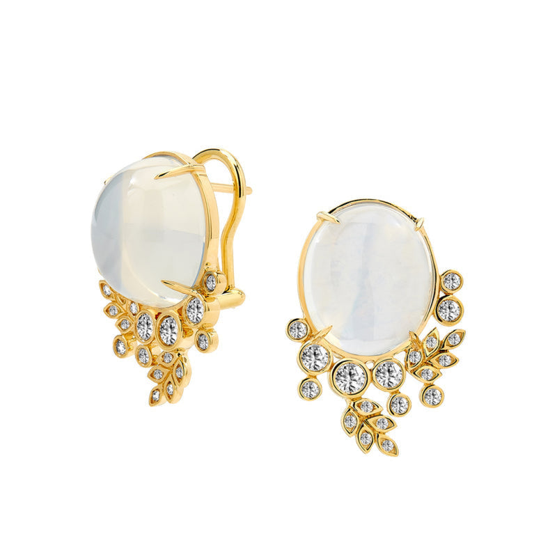 Syna Jewelry - Jardin 18K Yellow Gold Vine Moon Quartz & Diamond Earrings | Manfredi Jewels