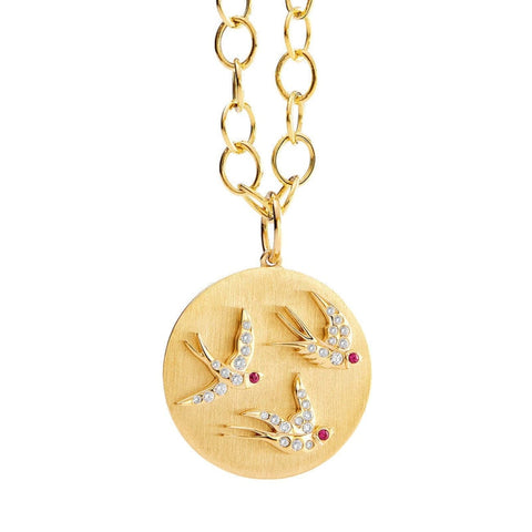 Jardin Flying Swallows 18K Yellow Gold Pendant