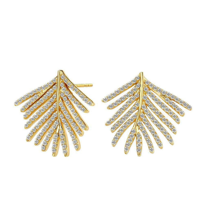 Syna Jewelry - Jardin Palm Leaf 18K Yellow Gold Diamond Earrings | Manfredi Jewels