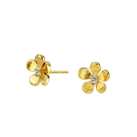 Jardin Satin Flower 18K Yellow Gold Studs