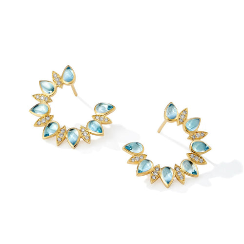 Syna Jewelry - Mogul 18K Yellow Gold Blue Topaz Diamond Crescent Earrings | Manfredi Jewels