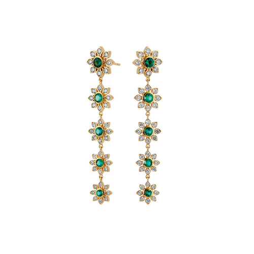 Syna Jewelry - Mogul 18K Yellow Gold Flower Emerald & Diamond Drop Earrings | Manfredi Jewels