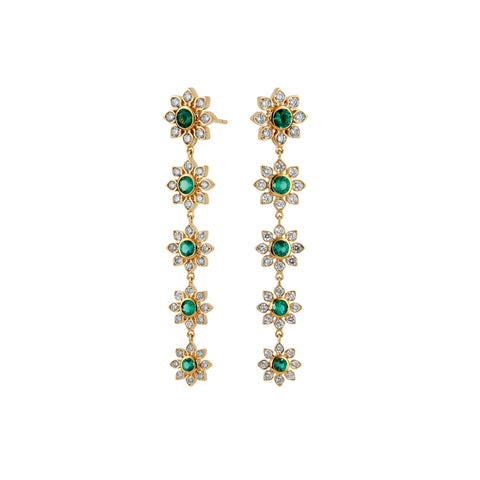 Mogul 18K Yellow Gold Flower Emerald & Diamond Drop Earrings