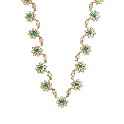 Syna Jewelry - Mogul 18K Yellow Gold Flower Emerald & Diamond Necklace | Manfredi Jewels