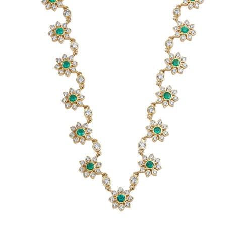 Mogul 18K Yellow Gold Flower Emerald & Diamond Necklace