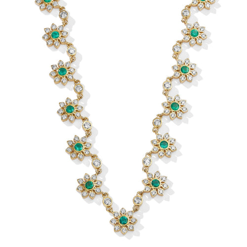Syna Jewelry - Mogul 18K Yellow Gold Flower Emerald & Diamond Necklace | Manfredi Jewels