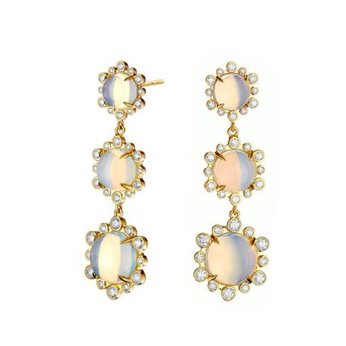 Syna Jewelry - Mogul 18K Yellow Gold Hex Chandelier Moon Quartz & Diamond Drop Earrings | Manfredi Jewels