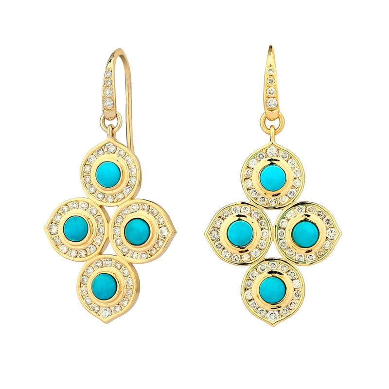 Syna Jewelry - Mogul 18K Yellow Gold Kamala Turquoise Diamond Earrings | Manfredi Jewels