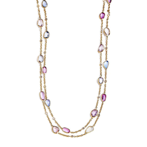 Syna Jewelry - Mogul 18K Yellow Gold Multicolor Sapphire & Diamond Necklace | Manfredi Jewels