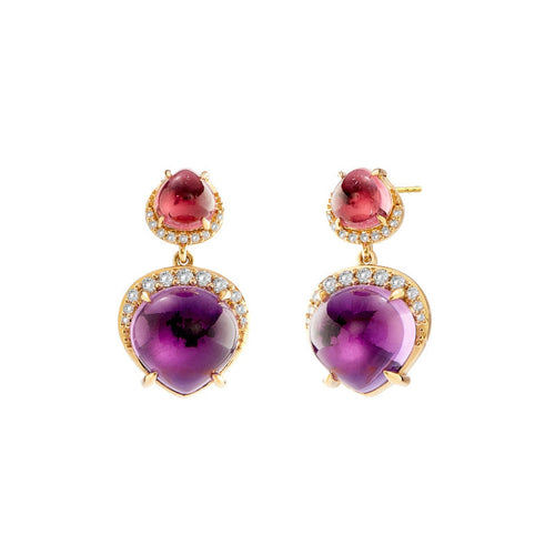 Syna Jewelry - Mogul 18K Yellow Gold Rubellite & Amethyst Drop Earrings | Manfredi Jewels