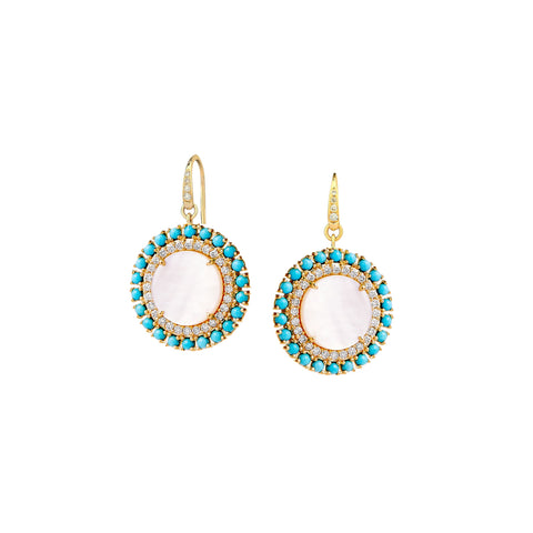 Mogul 18K Yellow Gold Turquoise, Mother of Pearl & Diamond Drop Earrings