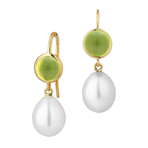 Peridot And South Sea Pearl Baubles 18K Yellow Gold Drop Earrings
