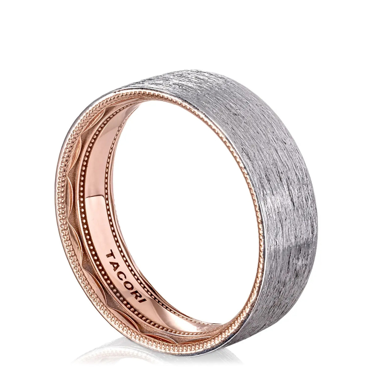 Tacori Jewelry - Classic 18K White and Rose Gold Two-Tone Flat Brushed Finish Wedding Band Ring | Manfredi Jewels