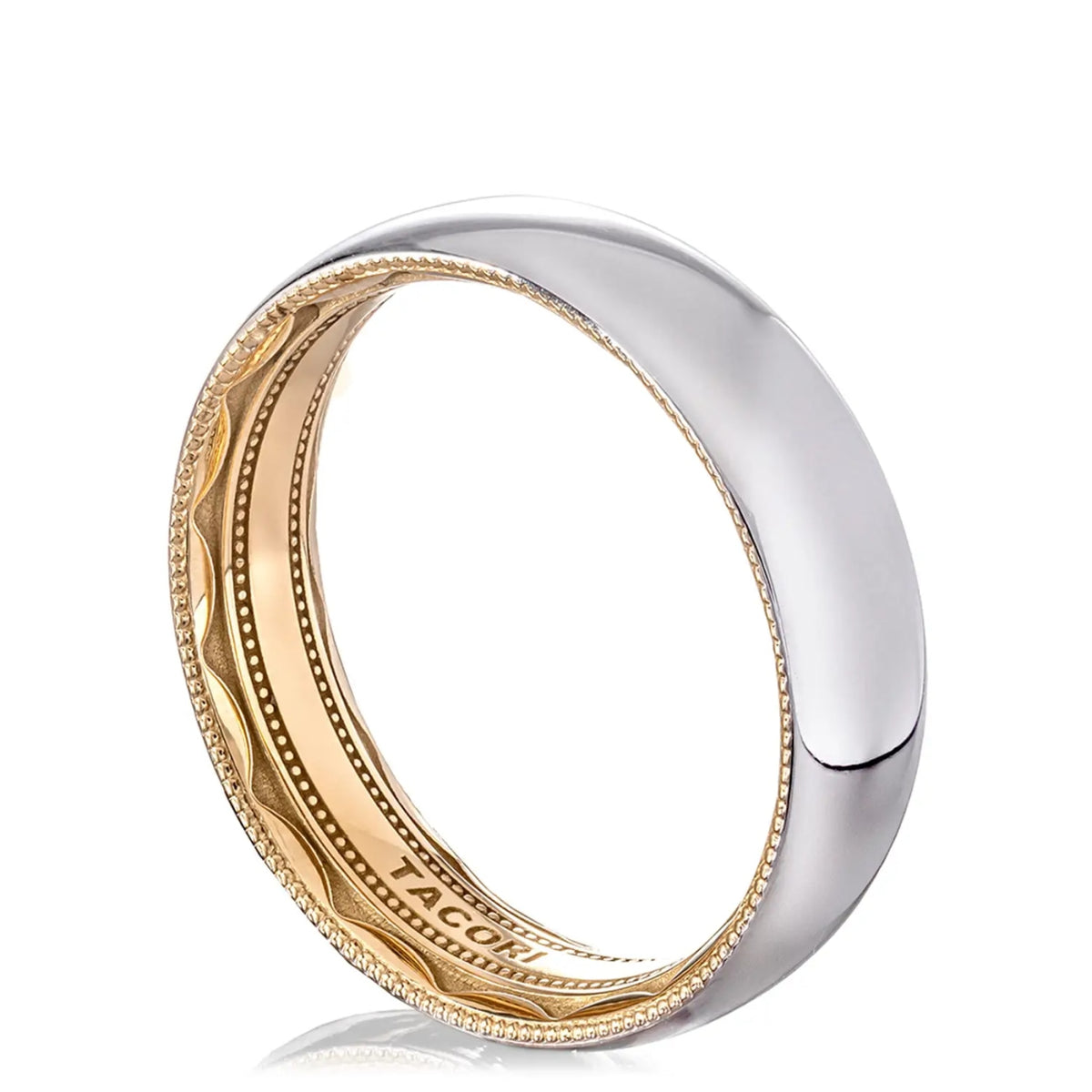 Tacori Jewelry - Classic 18K White and Yellow Gold Two-Tone Rounded High Polish Finish Wedding Band Ring | Manfredi Jewels