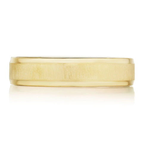 Classic 18K Yellow Gold Bevel Edge in Satin Finish Wedding Band Ring