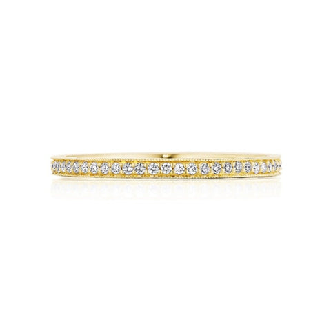 Coastal Crescent 14K Yellow Gold French Pavé Diamond Wedding Band Ring