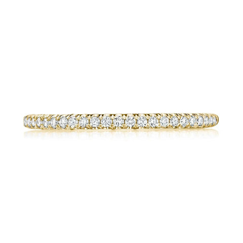 Petite Crescent 18K Yellow Gold French Pavé Diamond Wedding Band Ring